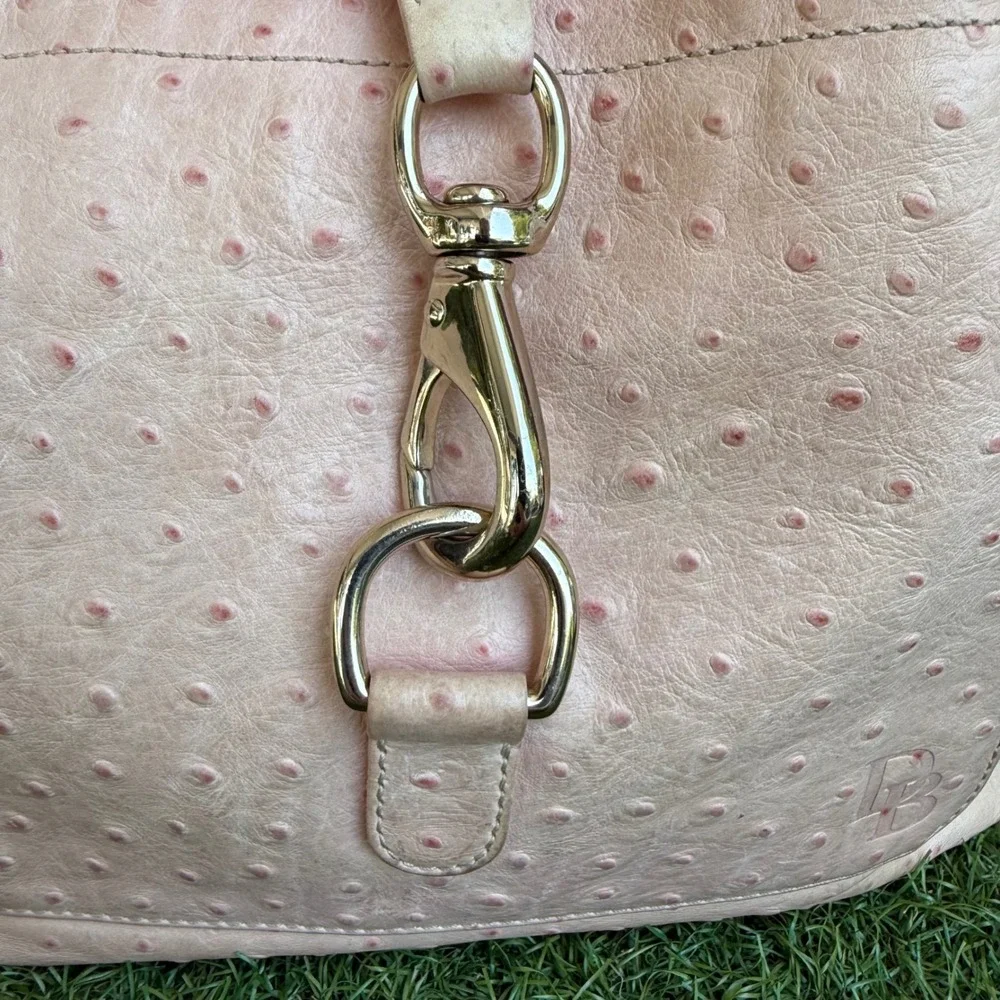 Dooney & Bourke Ostrich Embossed Leather Hobo Bag Lock Pink Silver Hardware